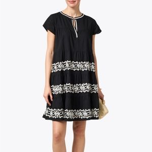 Roller Rabbit Pamela Dress Medium Embroidered Split V-Neck Black White